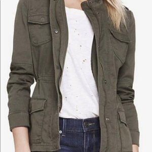 NWT EXPRESS Utility Jacket Army Green Gather Waist Multi Pocket Long Sleeve